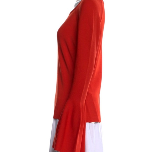 Jonathan Simkhai Red Long Sleeve Rib Knit Crew Neck Top Wide Flare Cuffs Sz M - Picture 3 of 8